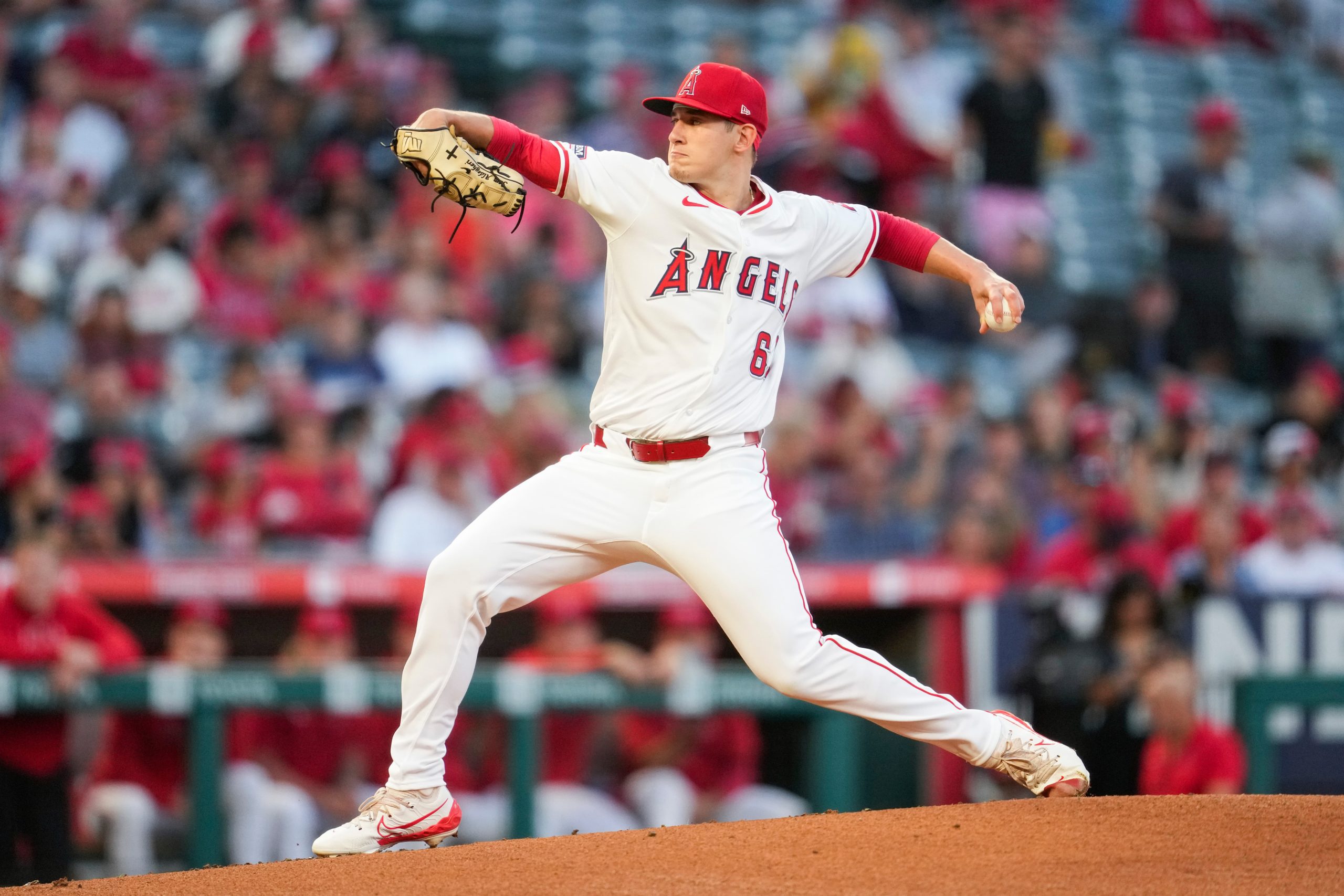 Samuel Aldegheri pitching for the Los Angeles Angels during a 2025 spring training game, preparing for the MLB season and Italy’s 2026 World Baseball Classic.