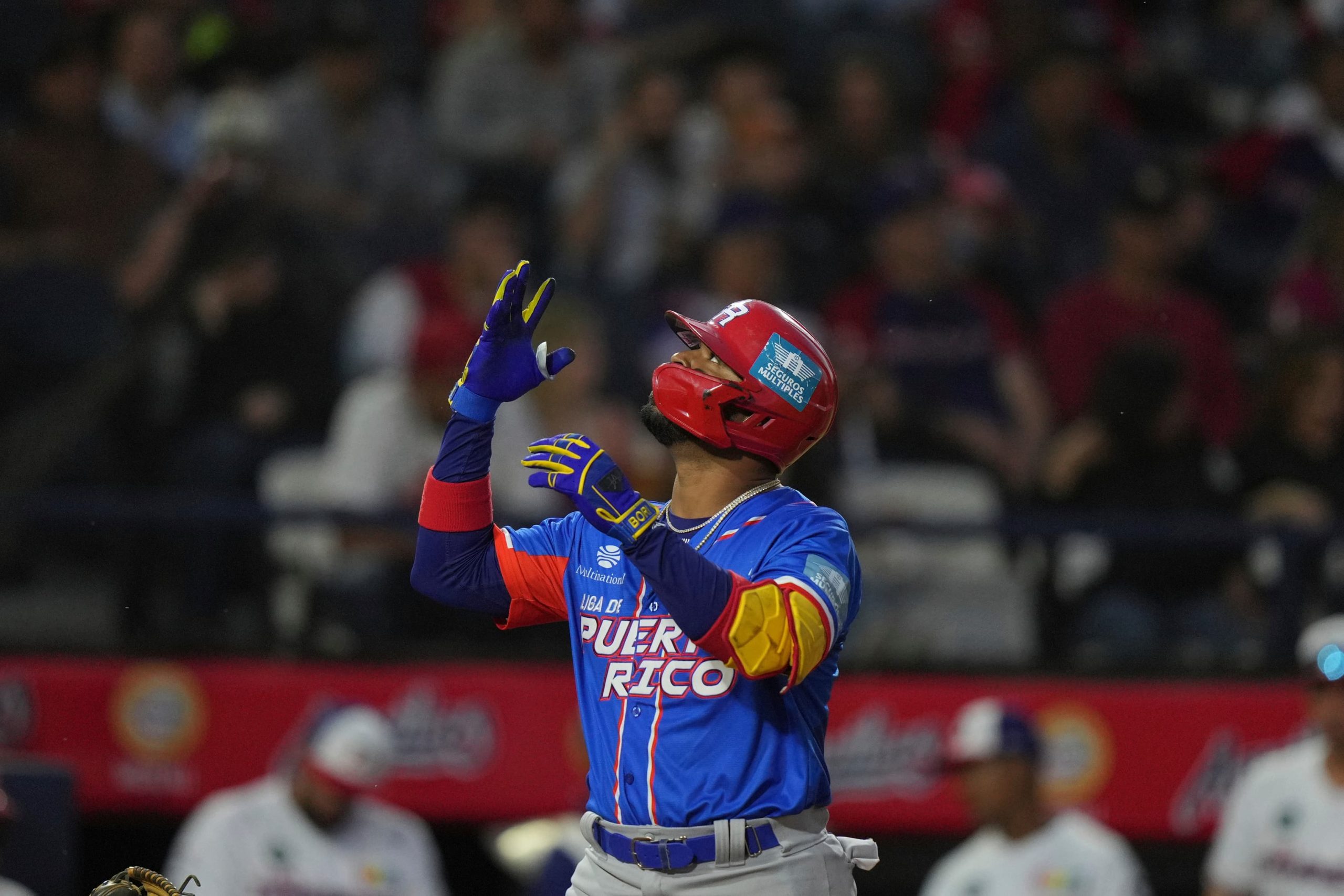 Mexico Caribbean Puerto Rico's Anthony García celebrates after a home run during a Caribbean Series baseball game against the Dominican Republic, at Nido de los Aguilas stadium in Mexicali, Mexico, Tuesday, Feb. 4, 2025.