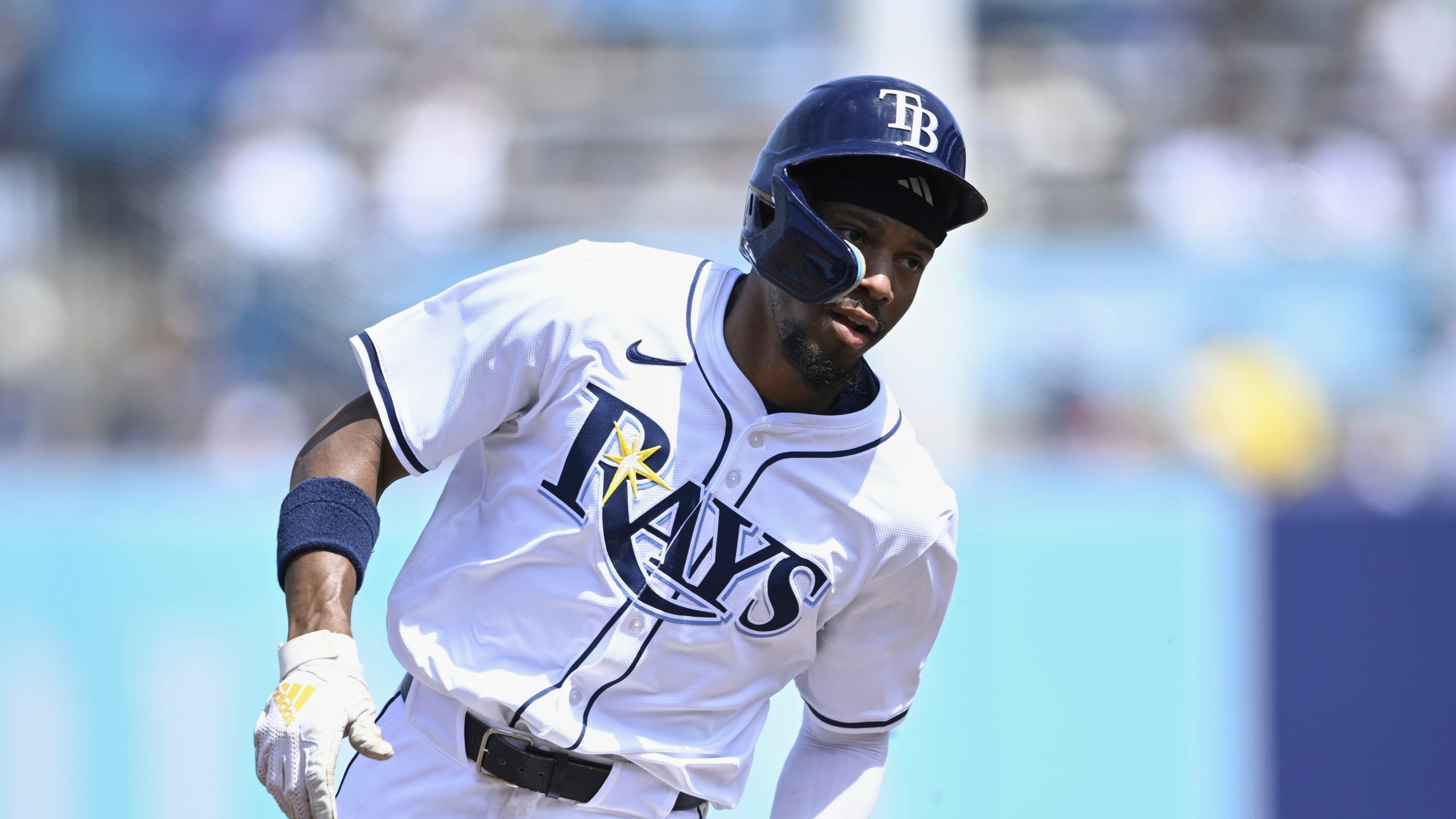 Tampa Bay Rays' Chandler Simpson runs during the sixth inning of a baseball game against the New York Yankees, Sunday, April 20, 2025