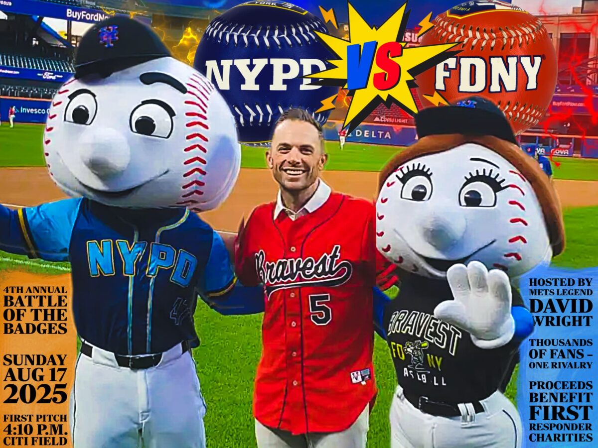 David Wright and Mr. Met promote Battle of the Badges game at Citi Field
