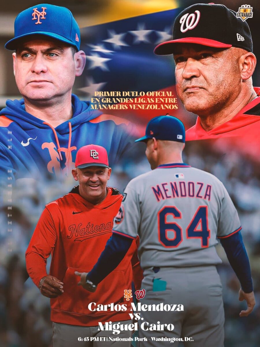 El Extrabase via X - World Baseball Network Venezuelan managers Miguel Cairo and Carlos Mendoza make MLB history Nationals vs Mets series opener