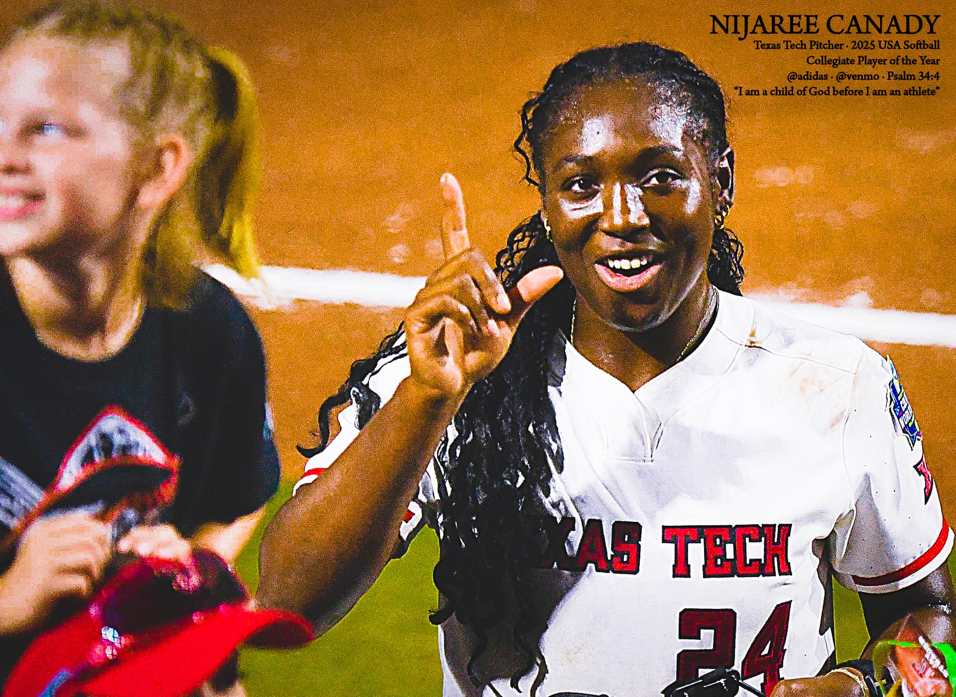 Texas Tech pitcher NiJaree Canady pumps her fist while walking off the mound during Game 2 of the NCAA Women’s College World Series finals against Texas, June 5, 2025.