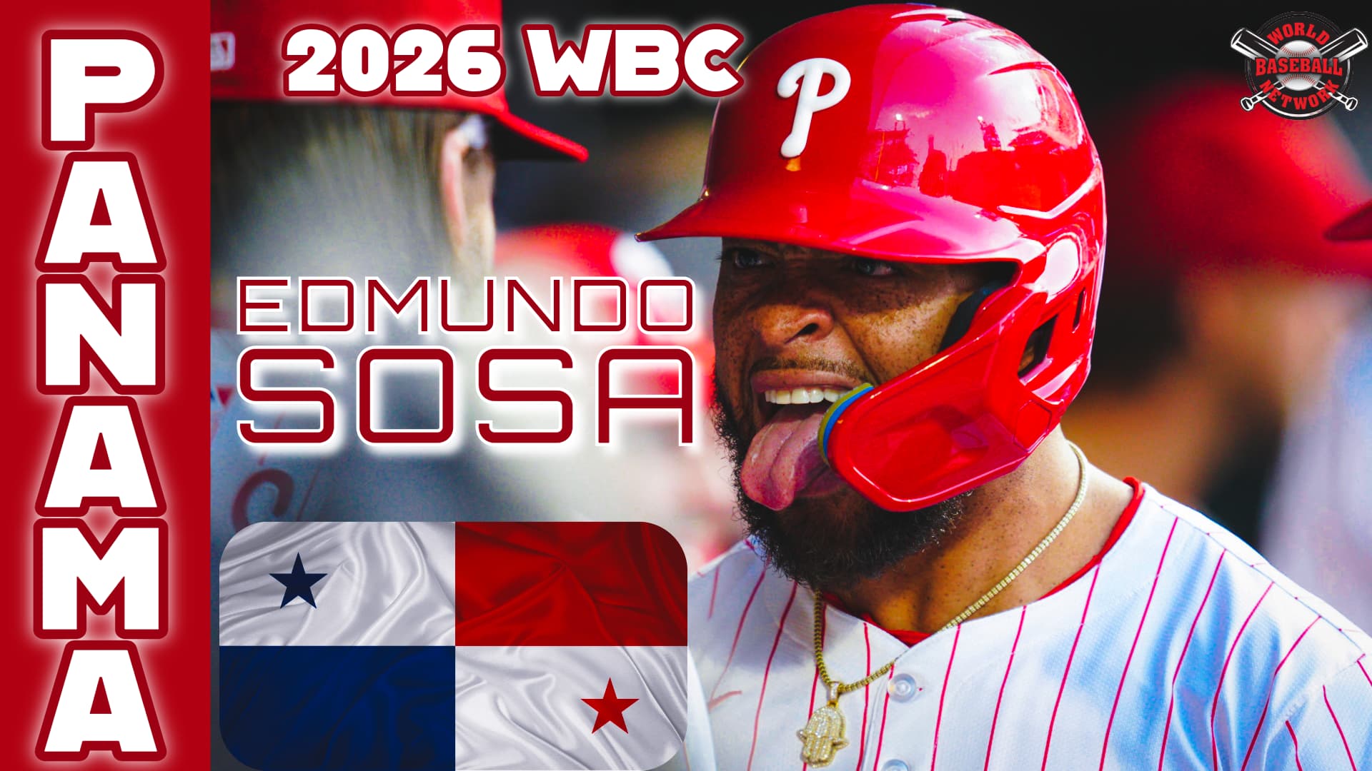 World Baseball Network Graphic for Panama 2026 World Baseball Classic Commit Philadelphia Phillies Infielder Edmundo Sosa