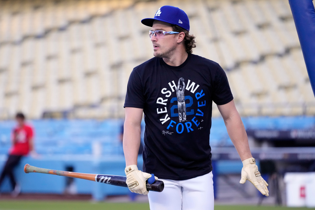Title: Reds Dodgers Preview BaseballImage ID: 25273091835993 Article: Los Angeles Dodgers' Kiké Hernández walks away after hitting during baseball practice Monday, Sept. 29, 2025, in Los Angeles ahead of the Wild Card Series between the Dodgers and the Cincinnati Reds. (AP Photo/Mark J. Terrill) 