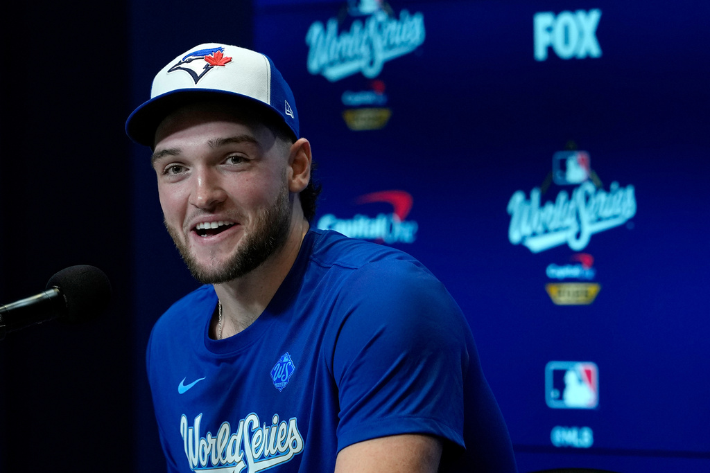 Title: World Series Dodgers Blue Jays Baseball Image ID: 25296690502231 Article: Toronto Blue Jays pitcher Trey Yesavage speaks during a World Series baseball media day, Thursday, Oct. 23, 2025, in Toronto. The Toronto Blue Jays face the Los Angeles Dodgers in Game 1 on Friday. (AP Photo/David J. Phillip)