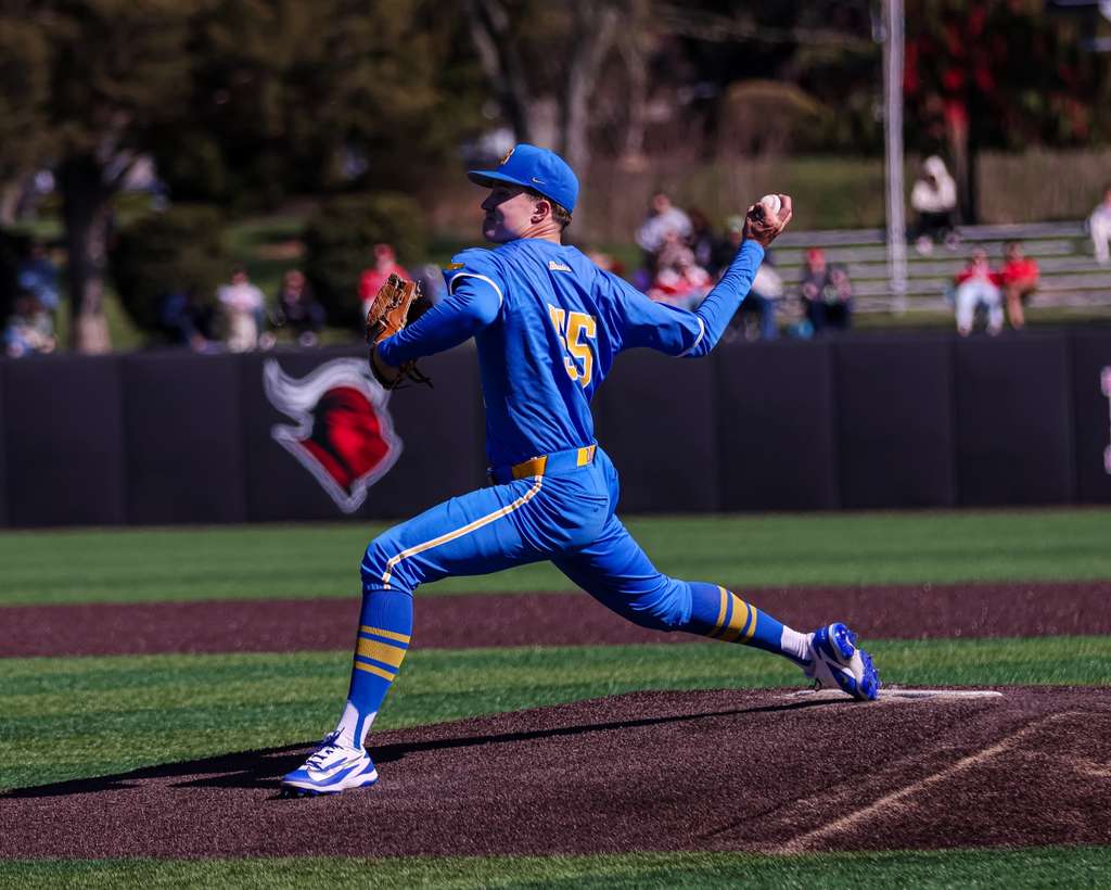 Michael Barnett pitching for UCLA against Rutgers