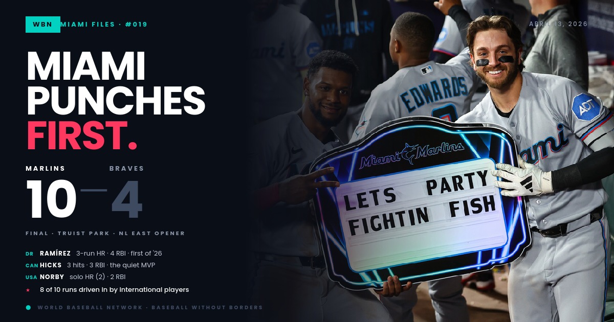 wbn graphic, marlins win first game of april 2026 series at atlanta braves