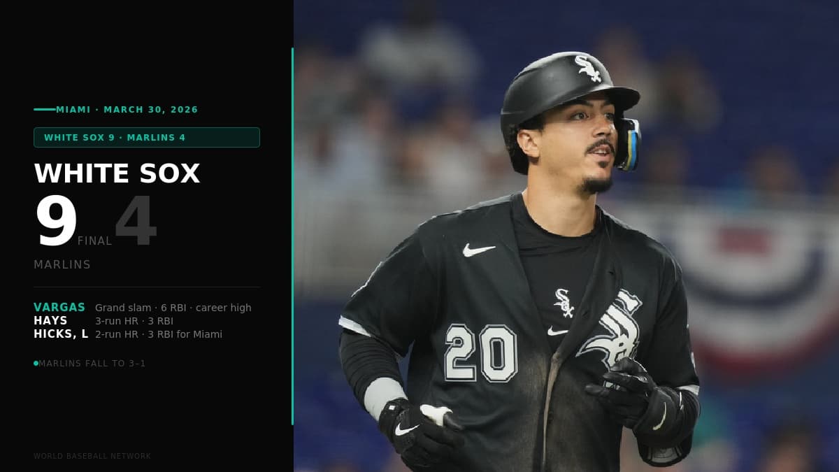Miguel Vargas rounds the bases after his grand slam as the White Sox defeat the Marlins 9–4 in Miami
