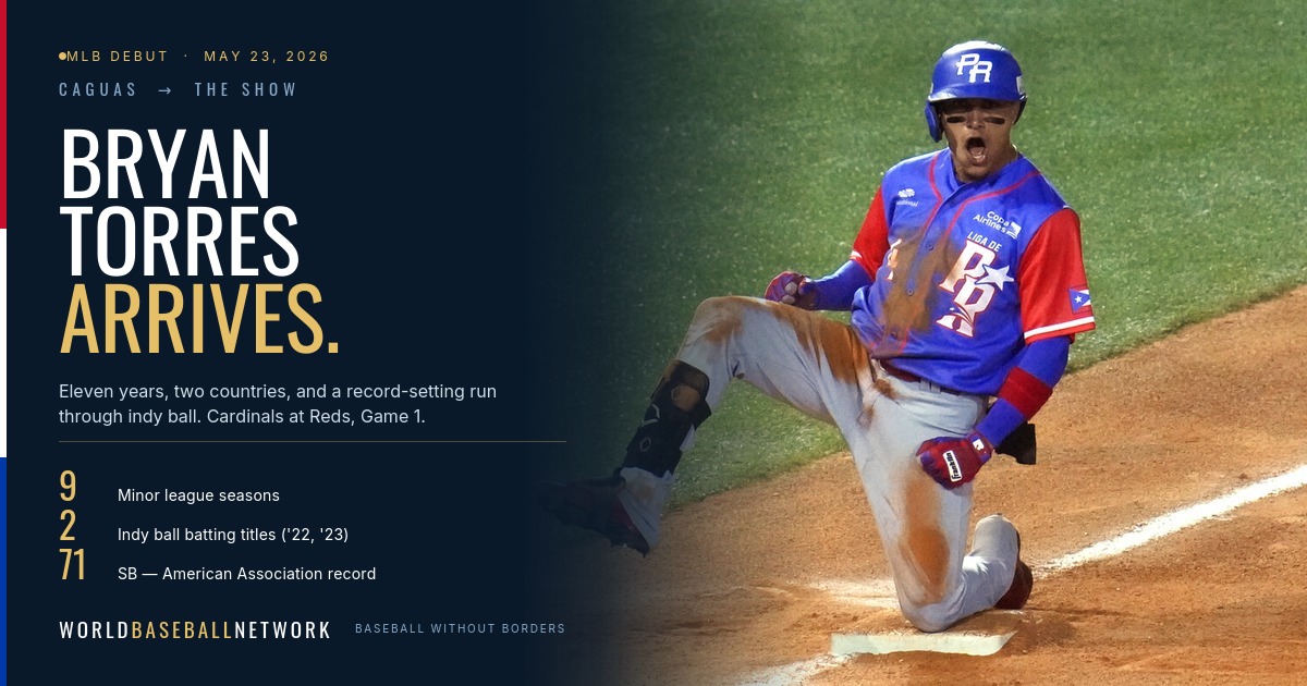 Puerto Rico's Bryan Torres celebrates after sliding into third base during a Caribbean Series game against Panama